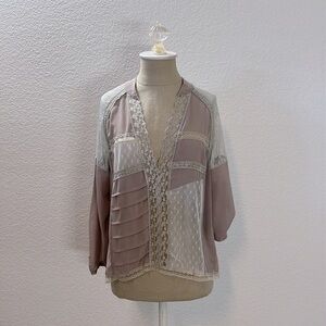 OLIVACEOUS Chic Women's Sheer Lace Blouse - Cream and Taupe